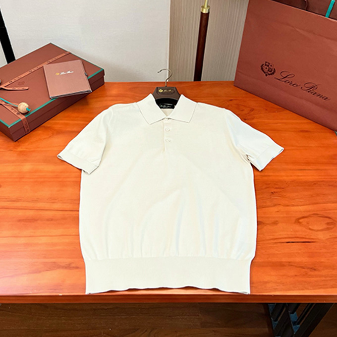 loro piana lightweight silk cotton blend polo collar short sleeve knit t-shirt